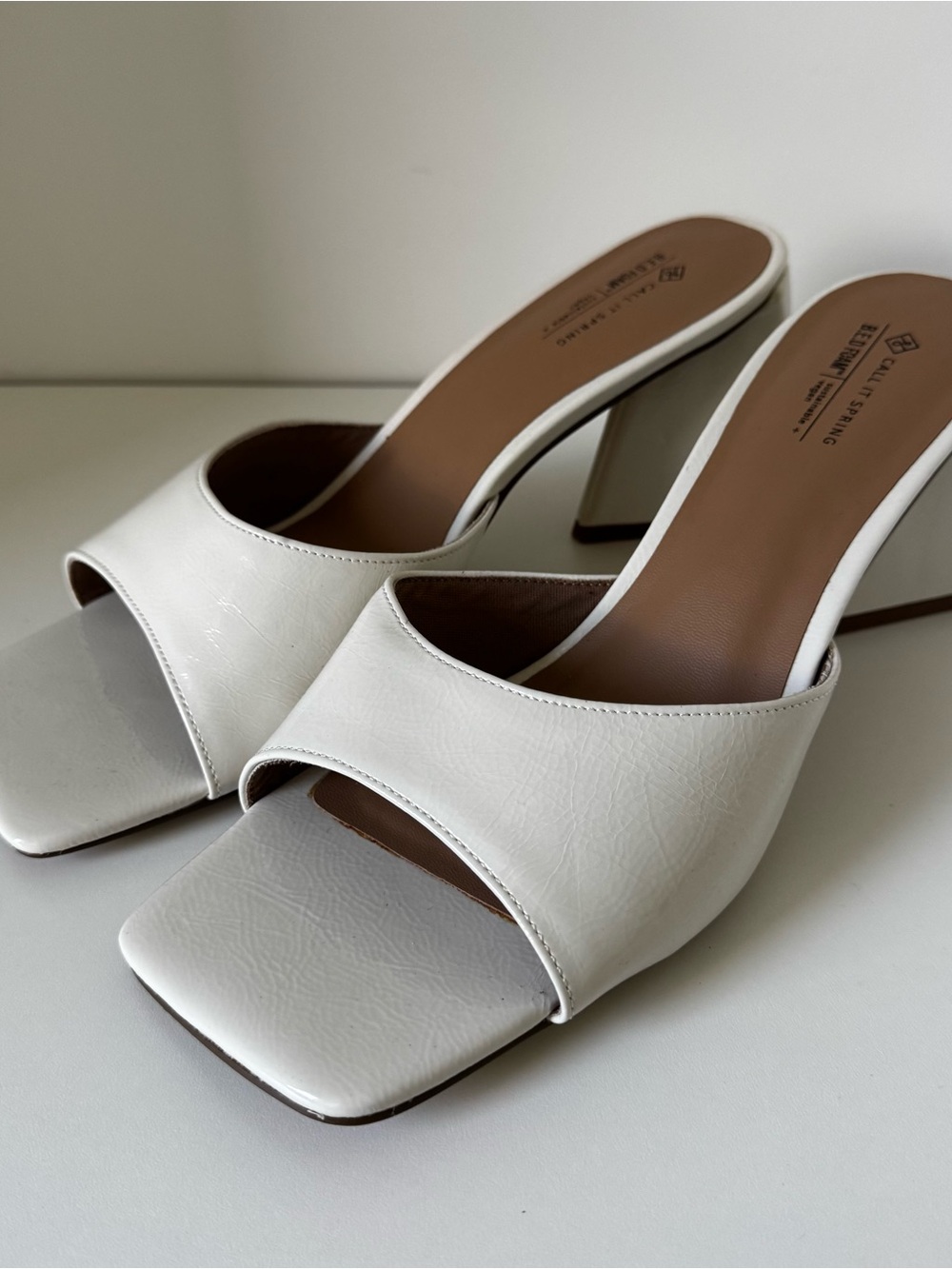 Call It Spring White Square Toe Block Heel Mules